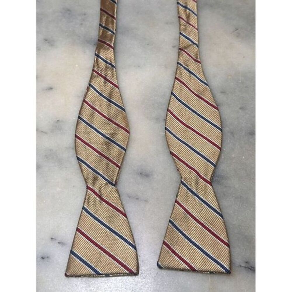 Paul Stuart Vintage 100% Silk Gold Striped Woven Self Tie Adjustable Bow Tie
